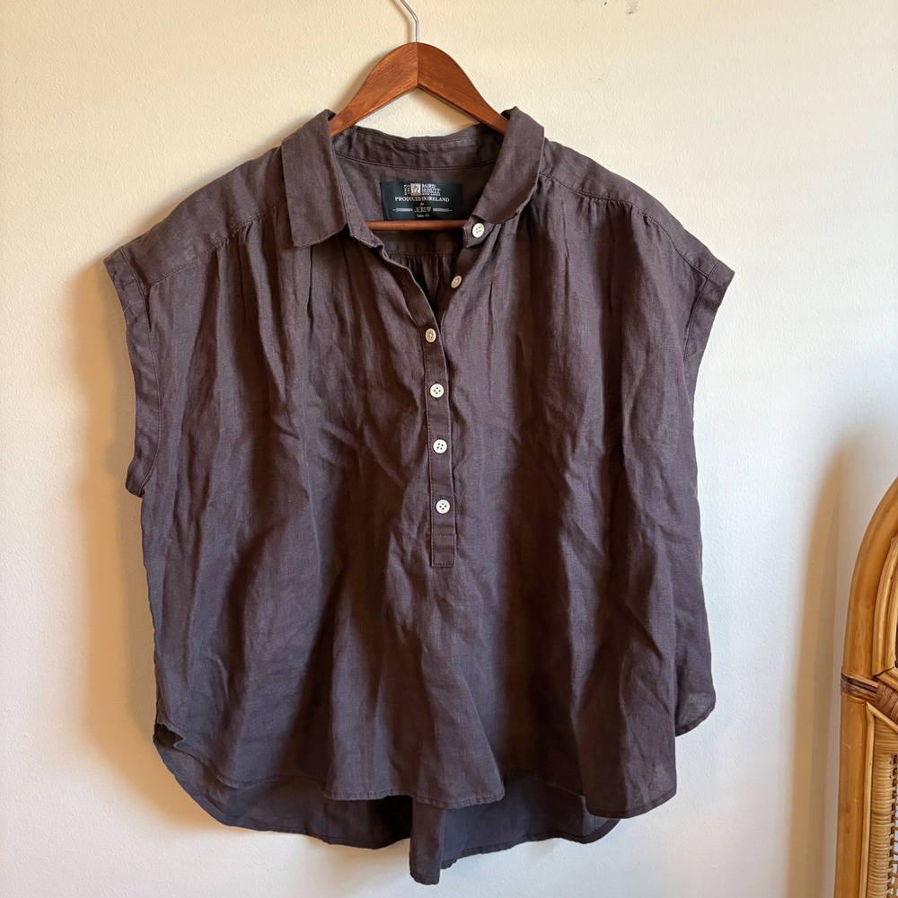 J. Crew Baird McNutt Womens Brown Capitaine Sleeveless Linen Oversized Shirt